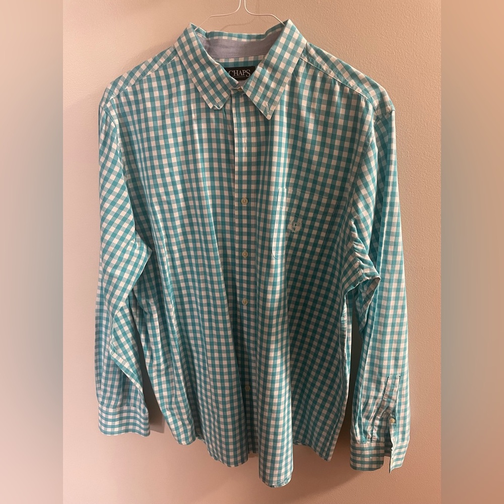 Chaps Collared Button Down Long Sleeve Blue and White Checkered XL